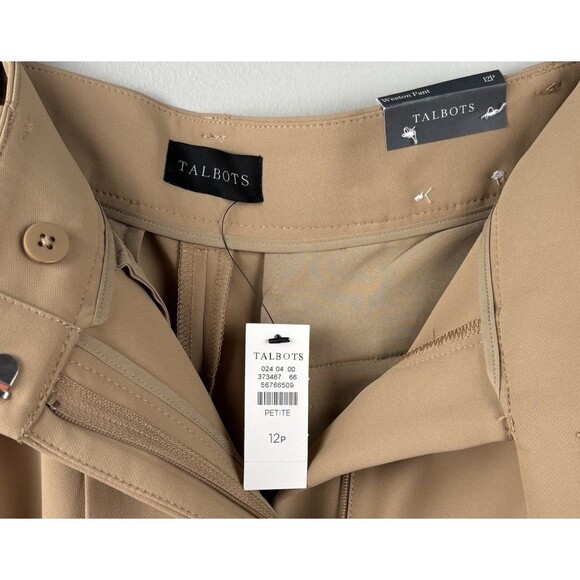 NWT TALBOTS Weston Pant Women’s Size 12P High Waist Wide Leg Full Length Tan - Picture 5 of 6
